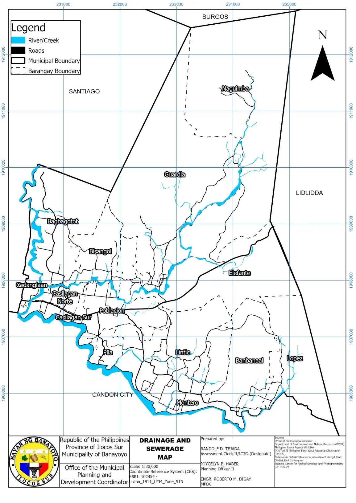 Drainage and sewerage map, 1:30,000.