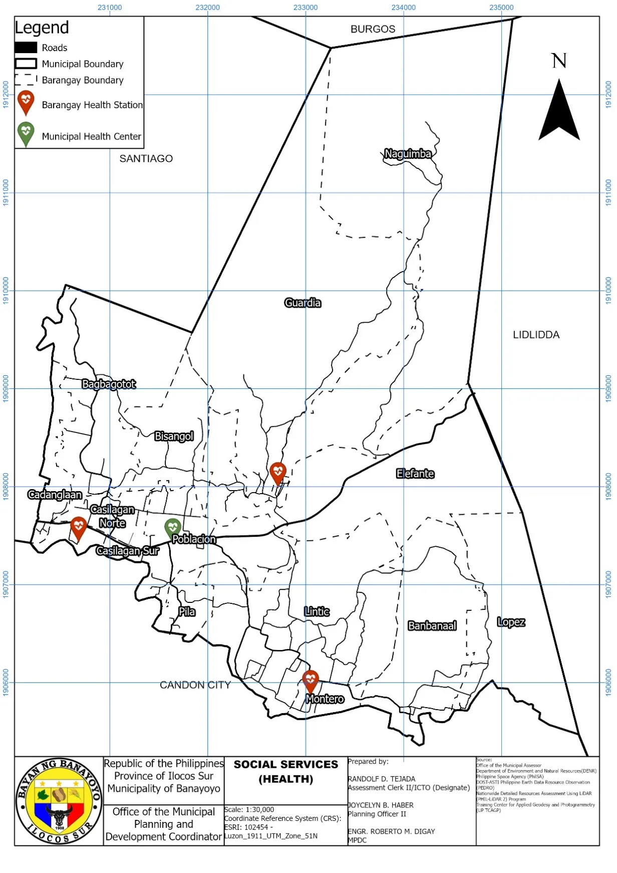 Social services map (health) — health facility locations.