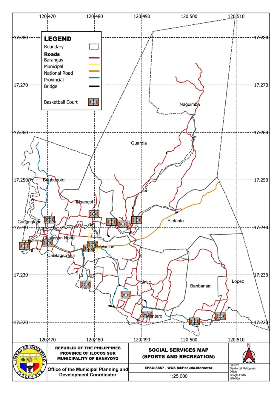 Social services map (sports and recreation) — courts and recreation grounds.